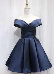 Satin Sweetheart  Bridesmaid Dress, Off Shoulder Short Formal Dress