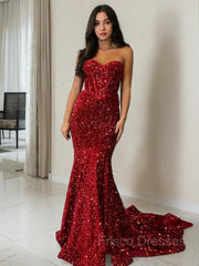 Sheath/Column Sweetheart Court Train Velvet Sequins Prom Dresses With Ruffles