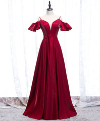 Simple Satin Burgundy Long Prom Dress Burgundy Formal Dress