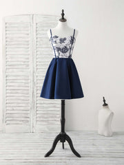 Simple Sweetheart Dark Blue Short Prom Dress Blue Homecoming Dress