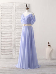 Simple V Neck Off Shoulder Chiffon Long Prom Dress Evening Dress