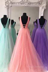 Sparkly A Line V Neck and V Back Prom Dresses with Thin Belt, Formal Graduation Evening Dresses