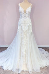 Stunning Long A-Line Tulle Sweetheart Appliques Lace Wedding Dress