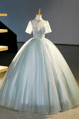 Tulle Long A-Line Prom Dress, Gray Green  Formal Dress Sweet 16 dress