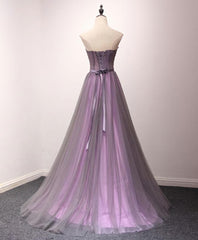 Pruple Tulle Sweetheart Neck Long Prom Dress, Evening Dress