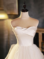 White Sweetheart Neck Tulle Short Prom Dress, Light Champagne Homecoming Dress