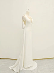 White v neck long prom dress, white evening dress