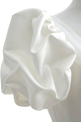 White V-Neck Satin Long Prom Dress, A-Line Short Sleeve Formal Dress